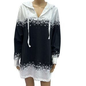 JustFashionNow French Terry Floral Ombre Print Hooded Lightweight Sweatshirt XL